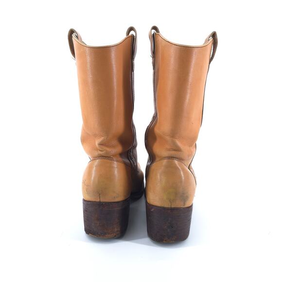 Vintage Johnny Ringo Cowboy Boots Men 8D Square Toe Tan Bull Hide Western Rodeo - Picture 7 of 14